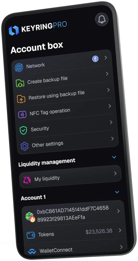 KEYRING PRO running on a phone